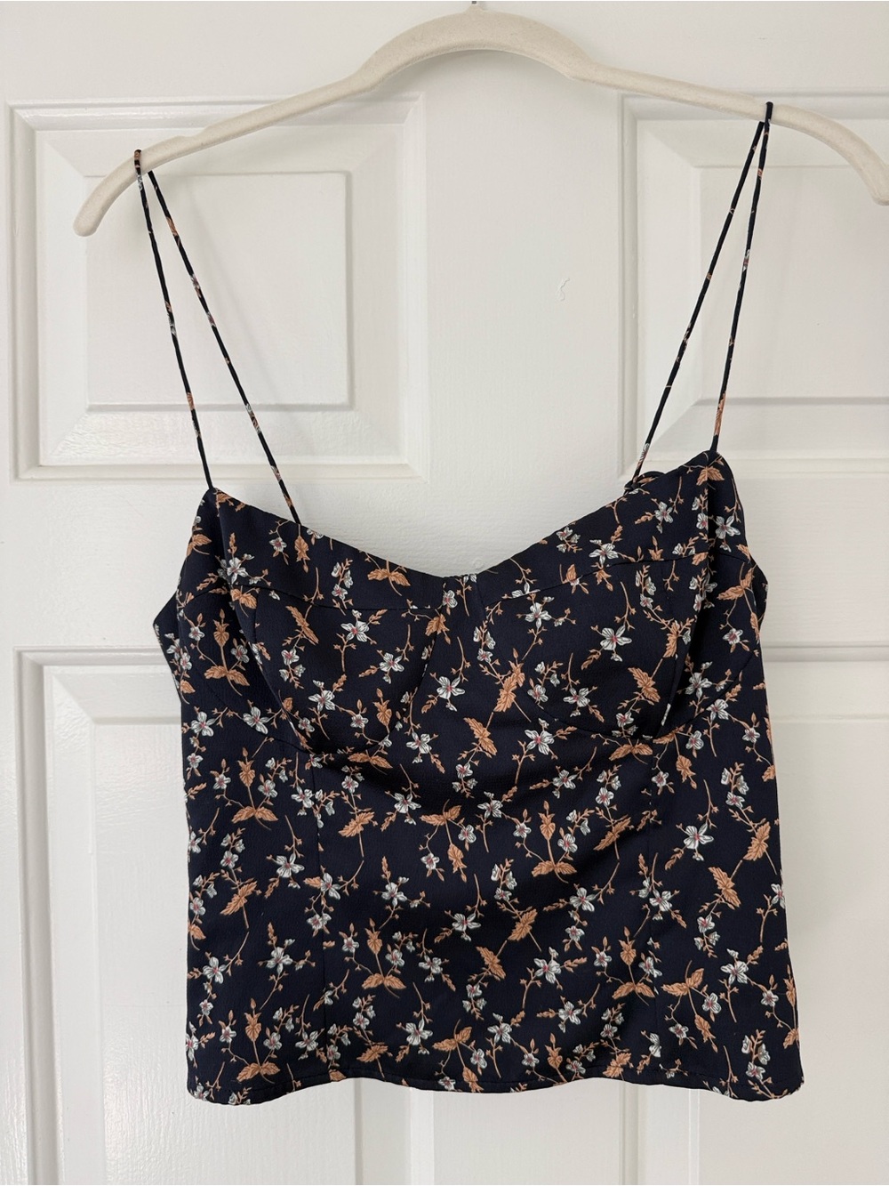 Kourt - Floral Spaghetti-Strap Cami Top - Navy